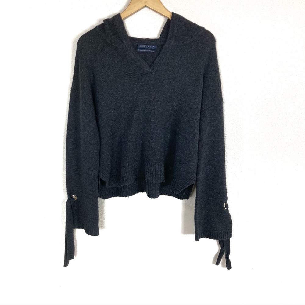 Brown Allan Gray Hooded Wool Cashmere Tie Sleeves Sweater‎ Women’s Sz Large